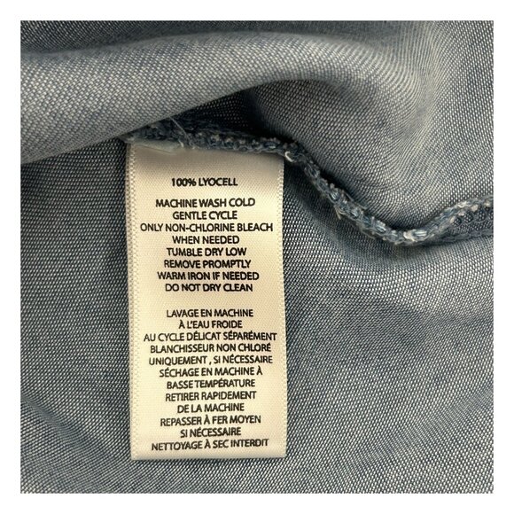 Beach Lunch Lounge Button Down Womens Shirt Large Blue Long Sleeve Soft Lyocell - Picture 7 of 10